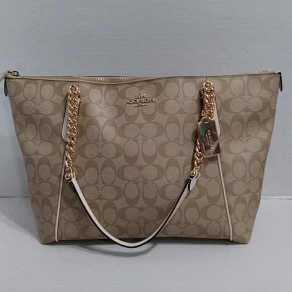 Coach Signature Canvas & Smooth Leather Ava Chain Tote *NWT* - Picture 1 of 12